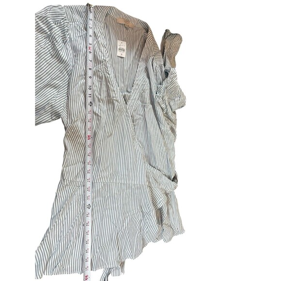 LOFT Plus Size 26 Blue White Striped Peplum Wrap Blouse Long Sleeve Tie Back - Picture 8 of 14